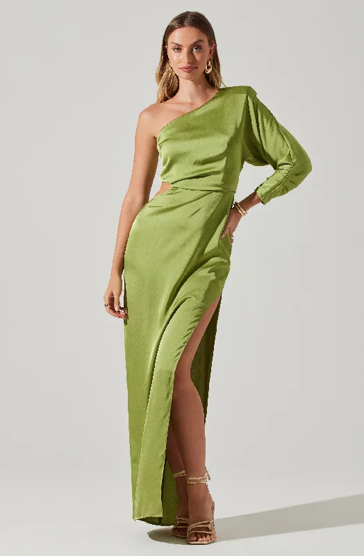 Amari Satin Cutout One Shoulder Maxi Dress