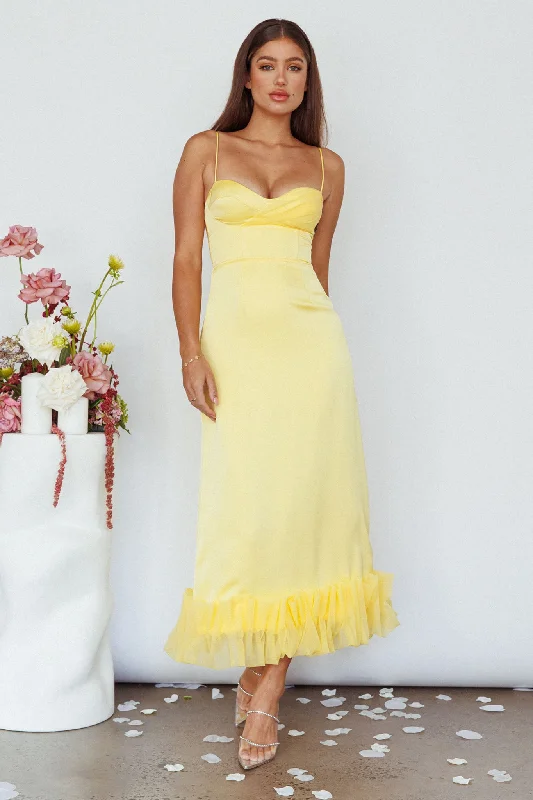 Buona Sera Hem Decoration Midi Dress Lemon