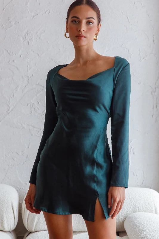 Champs Elysees Long Sleeve Open Back Mini Dress Forest Green