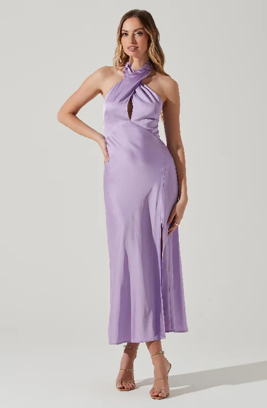 Marissa Satin Halter Neck Midi Dress