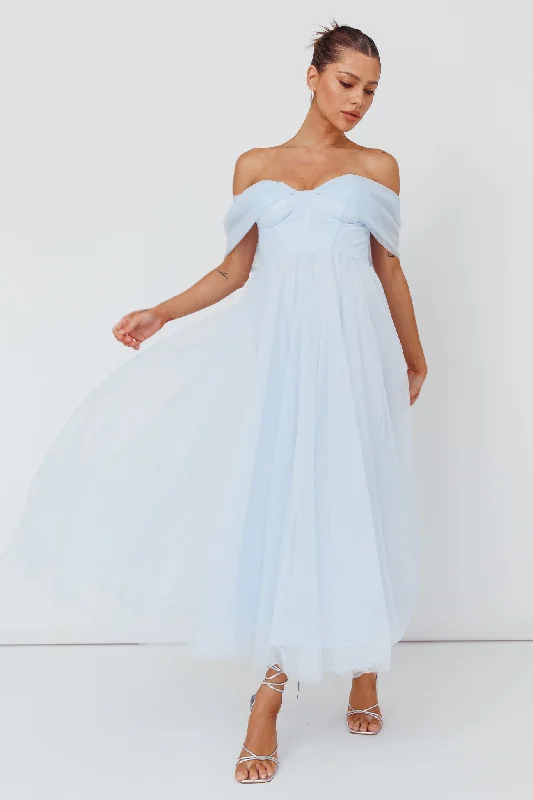 Dreamers & Lovers Off-Shoulder Maxi Dress Powder Blue