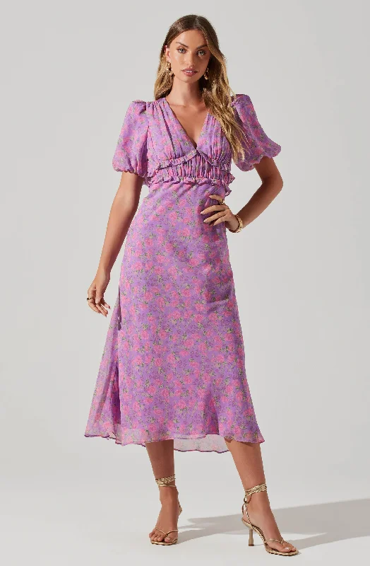 Esperanza Floral Puff Sleeve Midi Dress