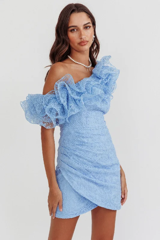 Hollyn One-Shoulder Ruffle Mini Dress Baby Blue