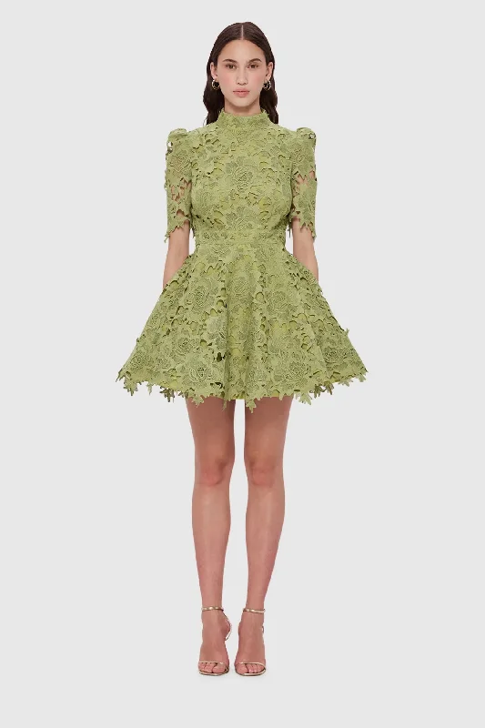 Leo Lin Elise Lace Short Sleeve Mini Dress - Olive