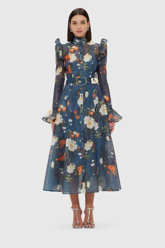 Leo Lin Katrina Butterfly Sleeve Midi Dress - Pear Blossom Print