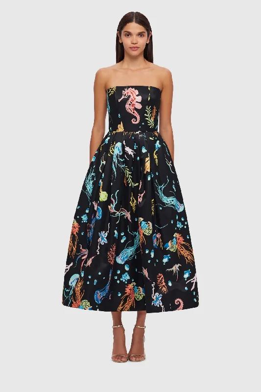 Leo Lin Leanne Bustier Midi Dress - Twilight Print in Black