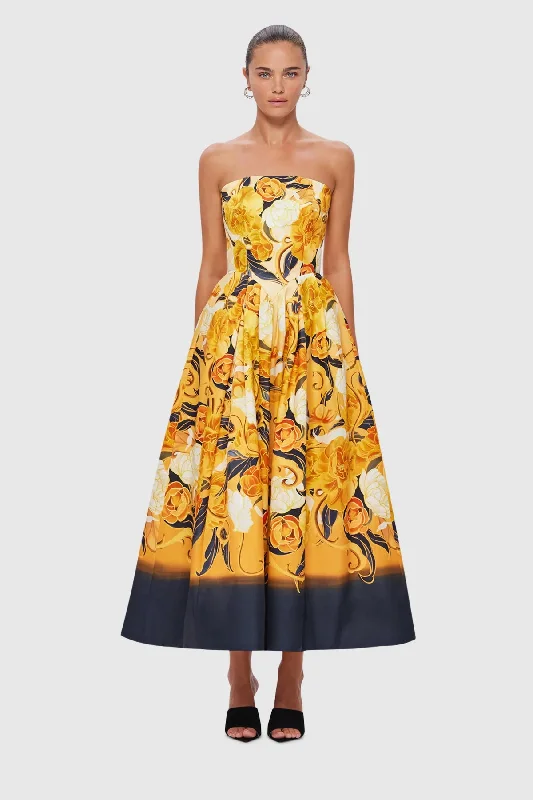 Leo Lin Lynn Bustier Midi Dress - Adorn Print in Royal