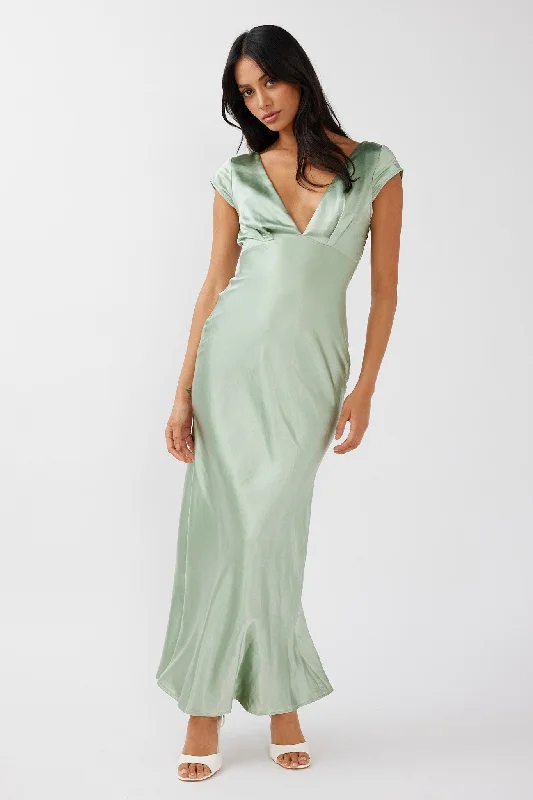 Lucinda V-Neck Twist Back Midi Dress Sage