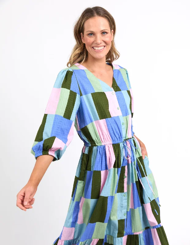 Odyssey Midi Dress Blue/Green Print