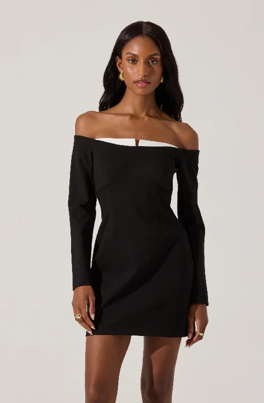 Off Shoulder Contrast Mini Dress