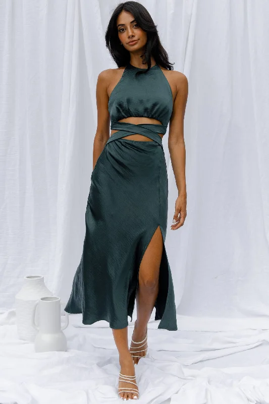 Social Butterfly Cut-Out Waist Midi Dress Jade