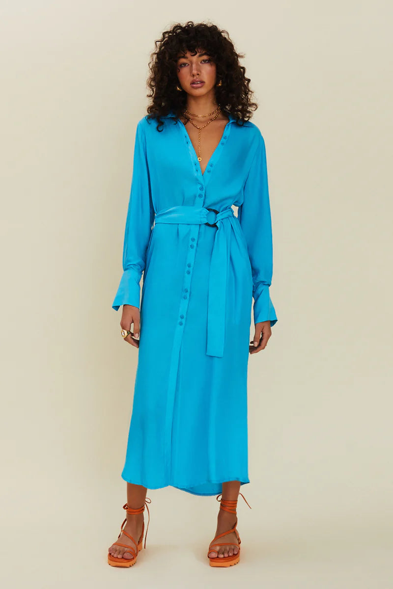 Suboo Halley Long Sleeved Shirt Dress - Turquoise