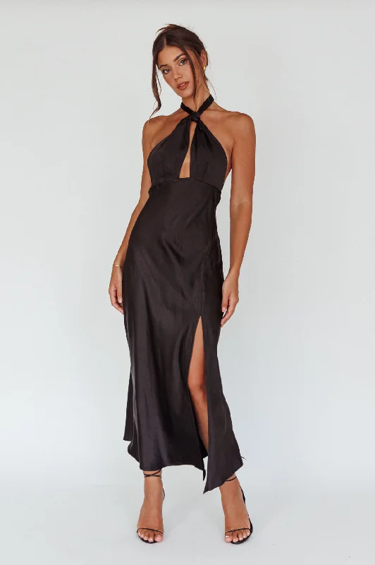 Te Amo Halterneck Open Back Midi Dress Black