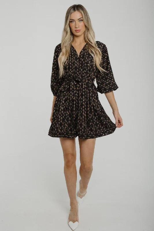 Becca Gold Print Belted Dress In Black