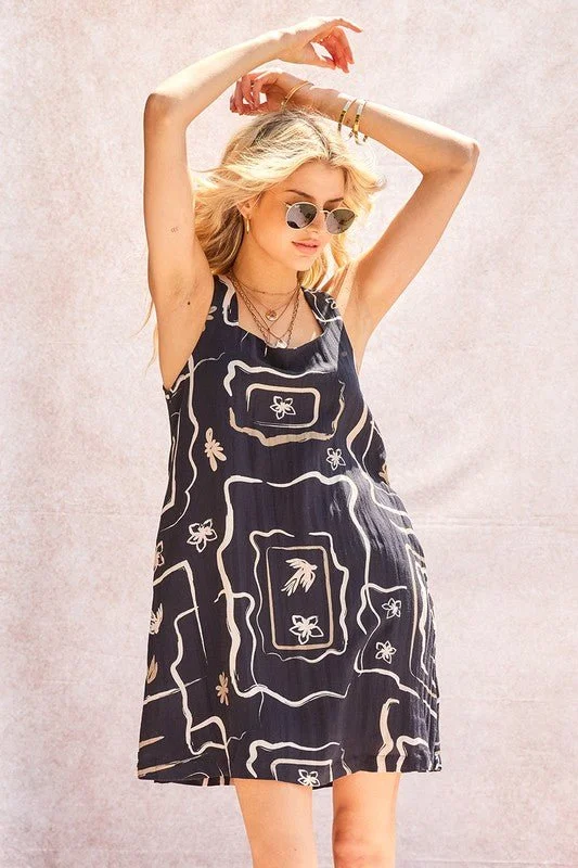 Black & Tan Doodle Mini Dress