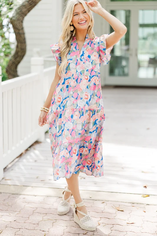 Bright Days Ahead Blue Peach Combo Midi Dress