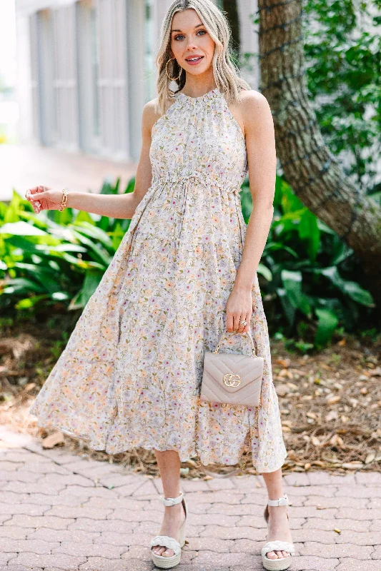 Can't Let You Go Cream White Floral Midi Dress