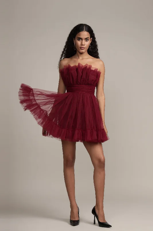 Caspian Tulle Mini Dress in Astro Red