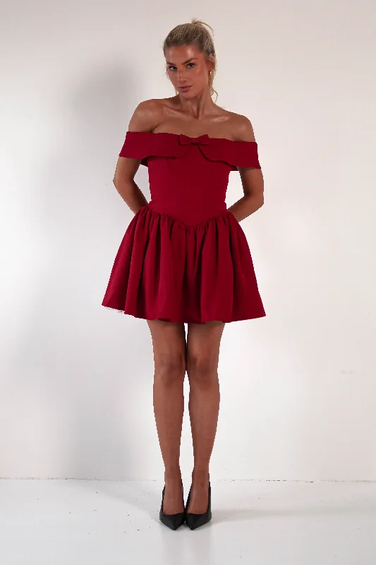 Charlotte Corset Bow Mini Dress | Dark Red