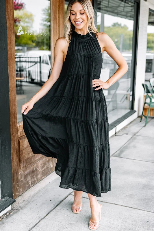 Come To Me Black Tiered Midi Dress