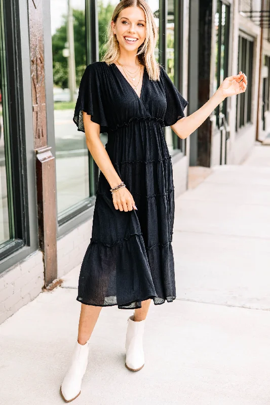 Feel The Sun Black Midi Dress