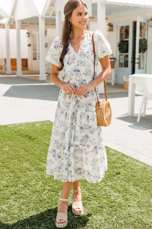 Feeling Present Light Blue Floral Midi Dress