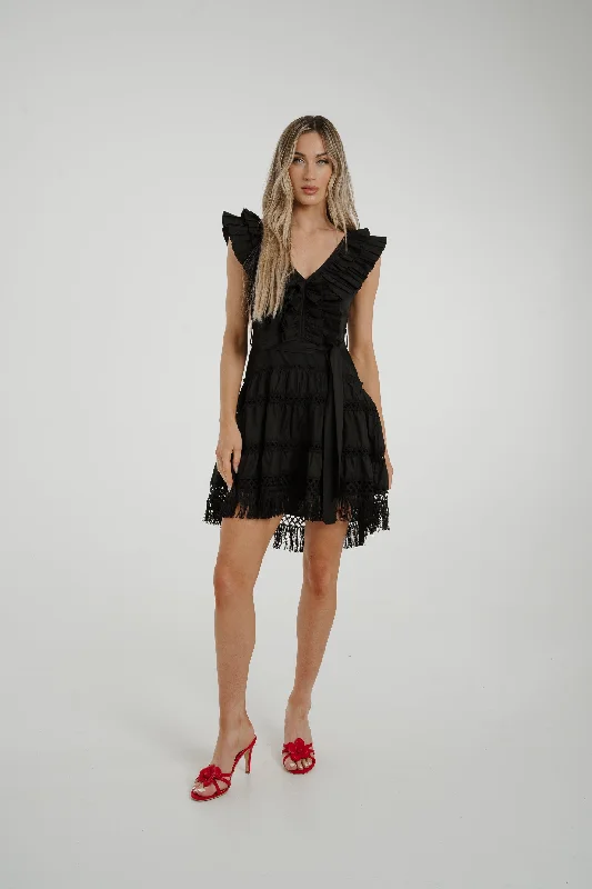 Flynn Tassel Hem Dress In Black