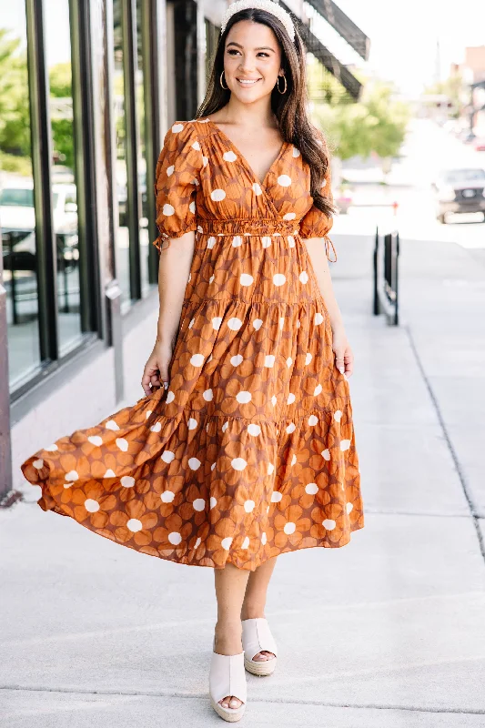 In This Moment Brown Floral Midi Dress