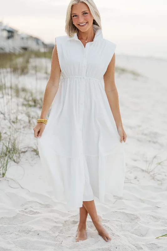 In This Moment White Cotton Midi Dress