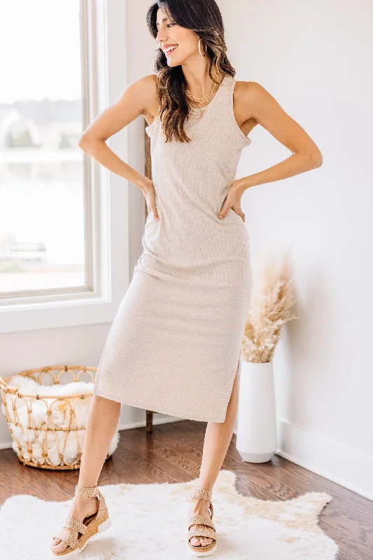 In Your Dreams Oatmeal White Midi Dress