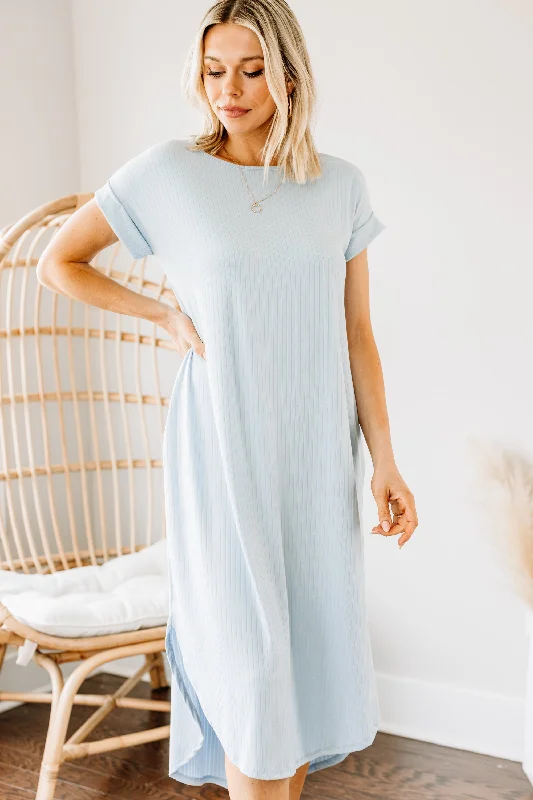 It's All Here Light Blue Ribbed Midi Dress