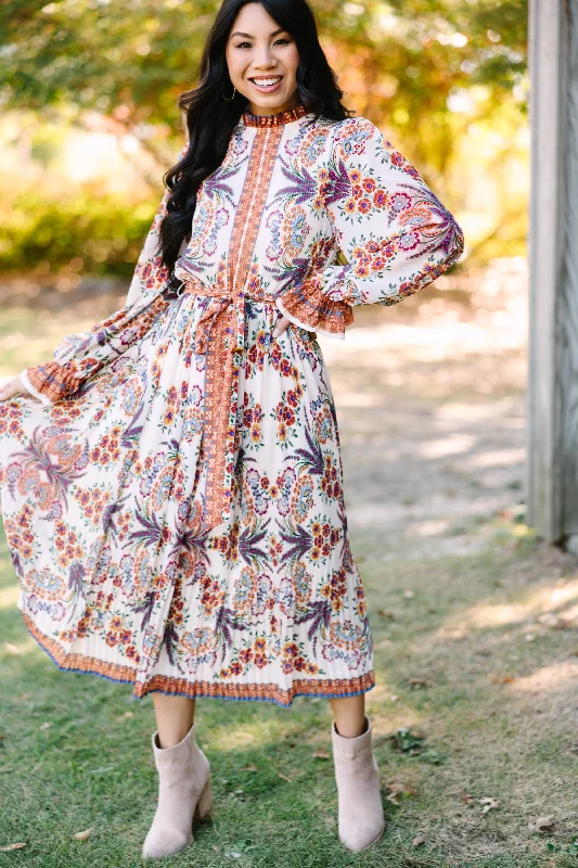 It's Your Season Ivory White Floral Midi Dress