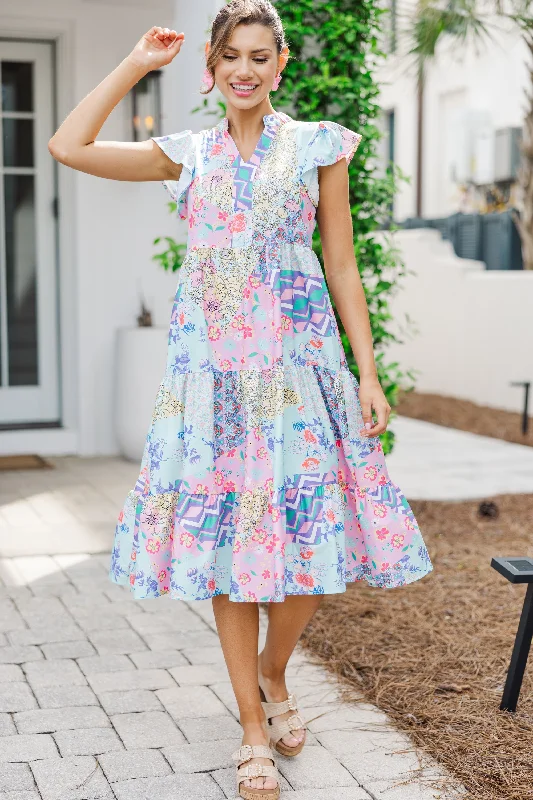 Keep It Going Blue & Pink Floral Midi Dress