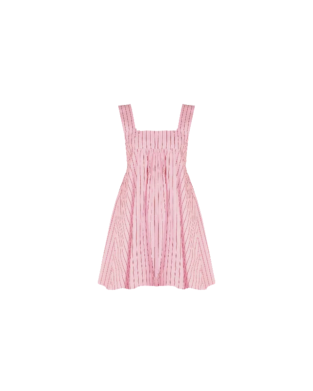 MARGIE TIE MINI DRESS PINK RED STRIPE