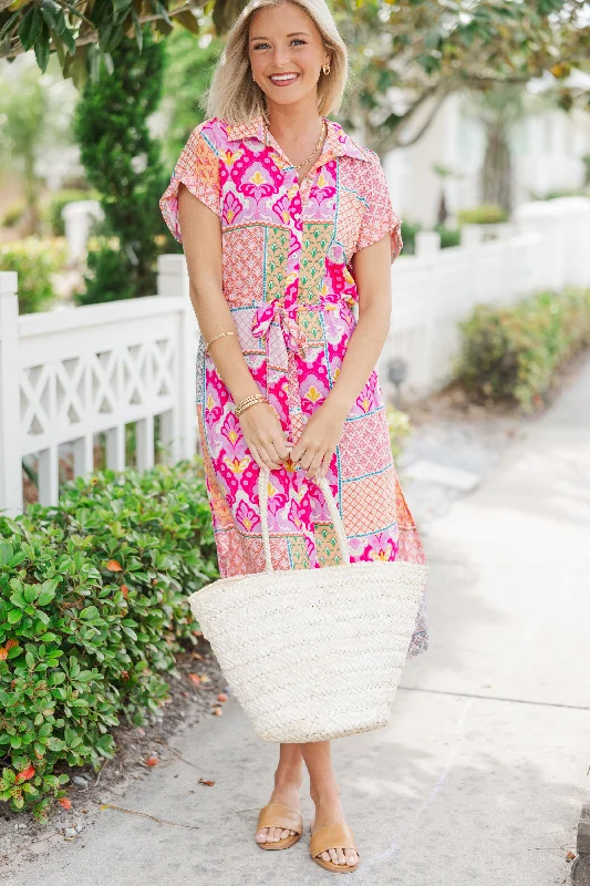 On Your Heart Pink Floral Midi Dress