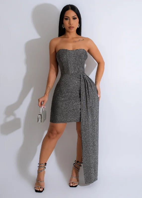 Petite Dramatic Metallic Mini Dress Silver