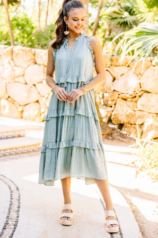 Pursue Perfection Sage Green Ruffled Midi Dress