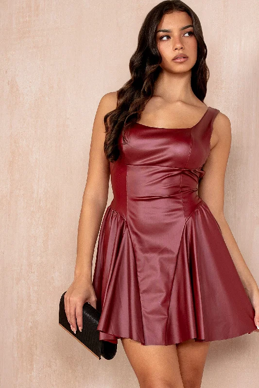 Tiana Burgundy Leather Look Dress