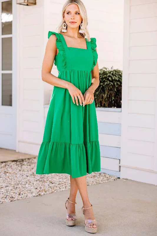 What You're Looking For Green Ruffled Midi Dress