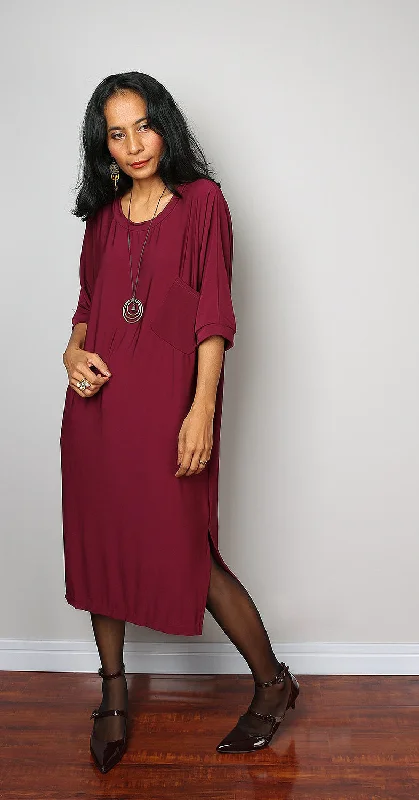 Burgundy Dress - Burgundy Mid Length Dress : Street Soul Collection No.1