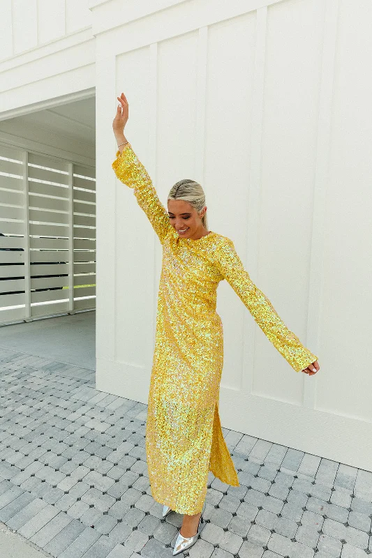 Calypso Midi Dress - Yellow Sequins