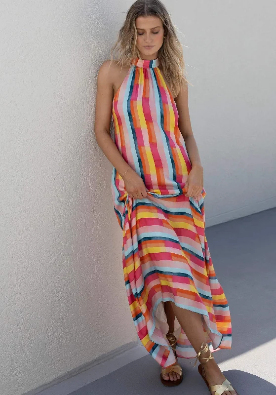 Casino Stripe Halter Maxi Dress