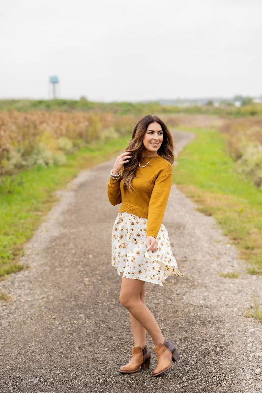 Floral Faux Layered Sweater Dress