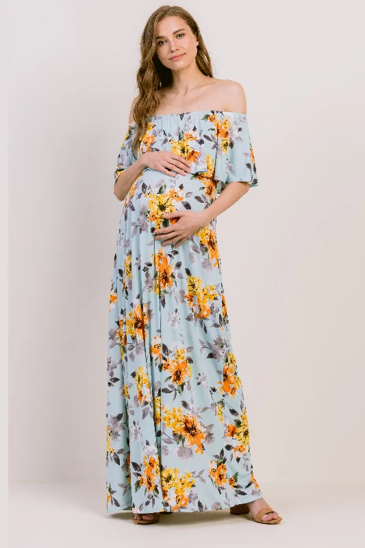 Floral Off Shoulder Maternity Maxi Dress