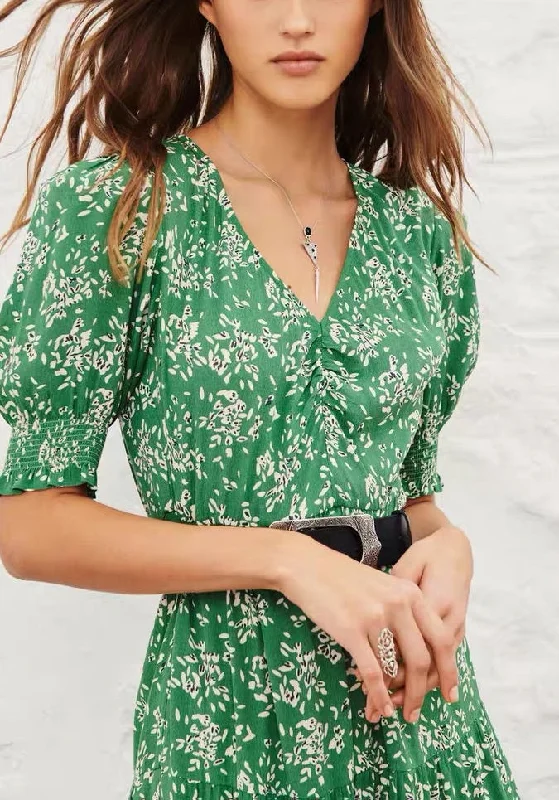 Nonothing| V neck midi dress in green print