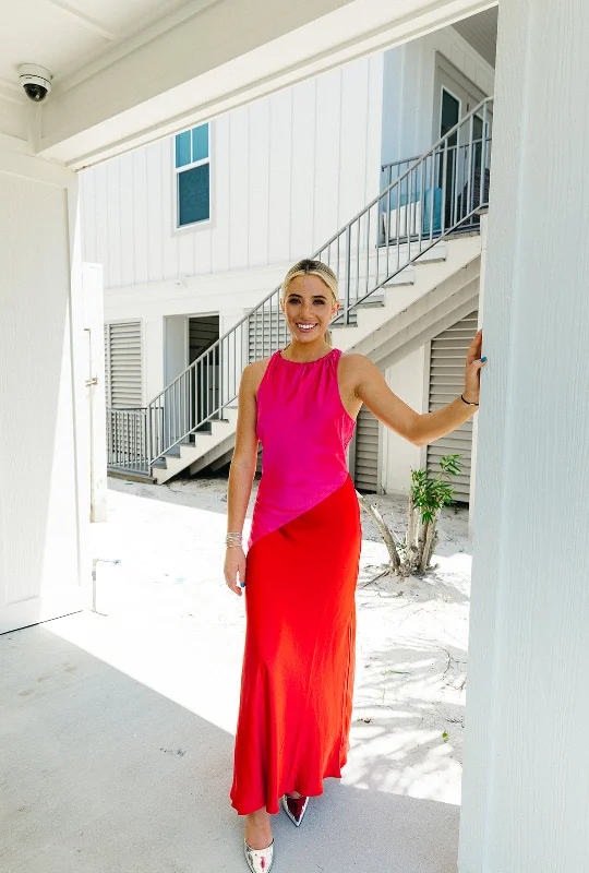 On The Lookout Maxi Dress - Fuchsia/Red