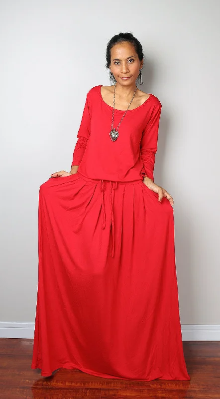 Red Dress -  Long Sleeved Red Maxi dress : Autumn Thrills Collection No.1s  (Best Seller)