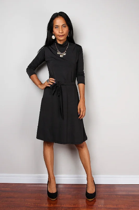 Short black dress, turtle neck dress, long sleeve dress, black dress : Chic & Casual collection