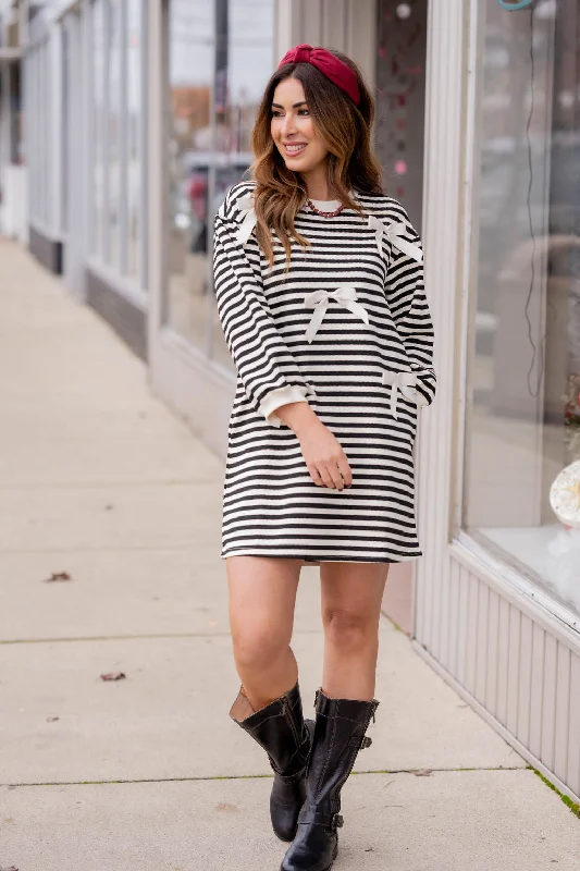 Striped Bow Accented Dress