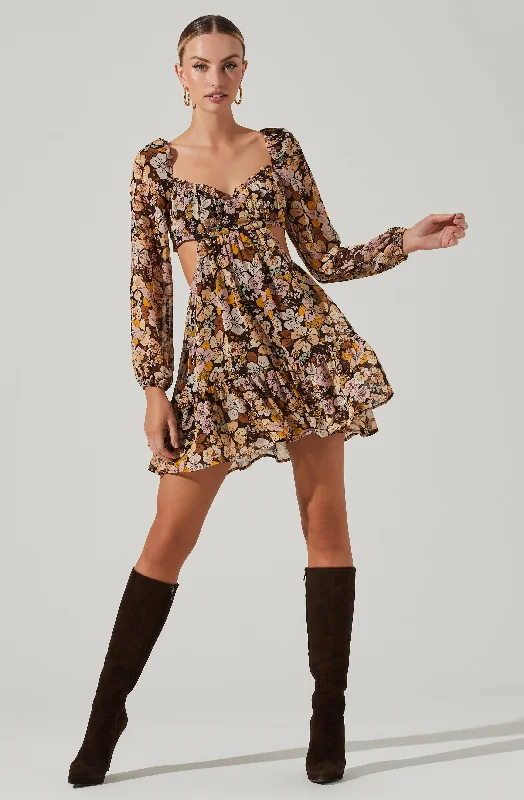 Teyla Floral Cutout Long Sleeve Mini Dress